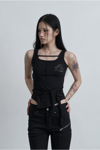 AS YOU ARE - WRAPPED TIDE SLEEVELESS (黑色) T-A1141
