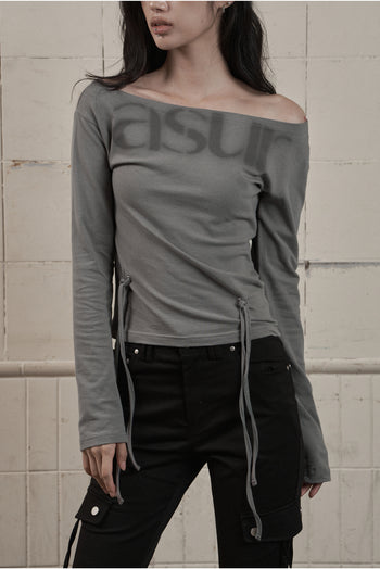 AS YOU ARE PUNCHING UNBALANCE OFF-SHOULDER (灰色) T-A1139