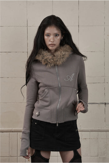 AS YOU ARE - LINE FUR HOOD ZIP-UP(炭灰) J-A112