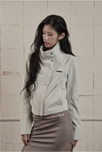 AS YOU ARE - HIGH-NECK BIKER LEATHER JACKET(象牙白) J-A111