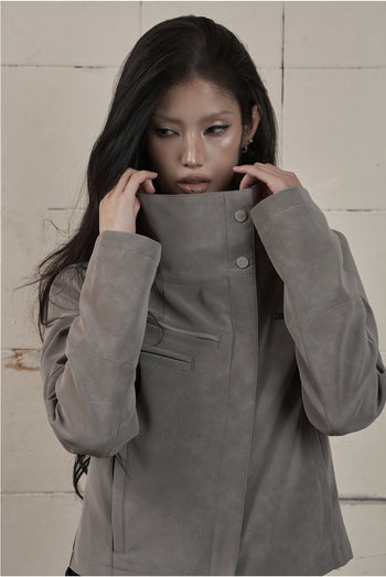 AS YOU ARE - HIGH-NECK BIKER LEATHER JACKET(炭灰) J-A111