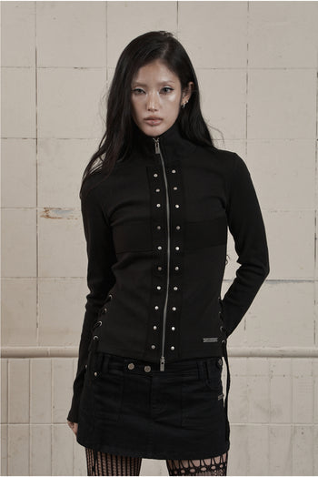 AS YOU ARE - CORSET-LINE ZIP-UP JACKET(黑色) J-A113
