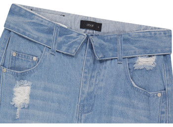 AS YOU ARE -  FOLDED DAMAGE LOOSE DENIM PANTS(淺藍)  P-A248