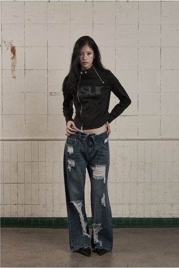 AS YOU ARE - FACADE LOGO HIGH-NECK ZIP-UP (黑色) J-A108