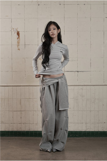 AS YOU ARE - SLIM PANEL HOOD LONG SLEEVE (灰色) T-A1140