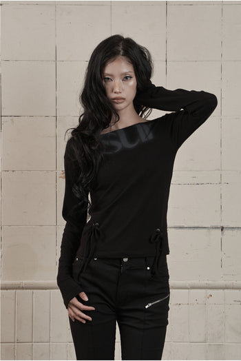 AS YOU ARE PUNCHING UNBALANCE OFF-SHOULDER (黑色) T-A1139