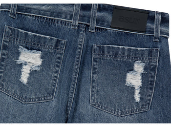 AS YOU ARE -  FOLDED DAMAGE LOOSE DENIM PANTS(深藍)  P-A248
