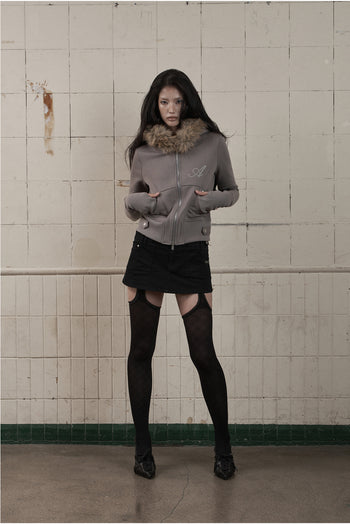 AS YOU ARE - LINE FUR HOOD ZIP-UP(炭灰) J-A112