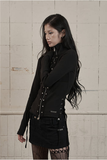 AS YOU ARE - CORSET-LINE ZIP-UP JACKET(黑色) J-A113