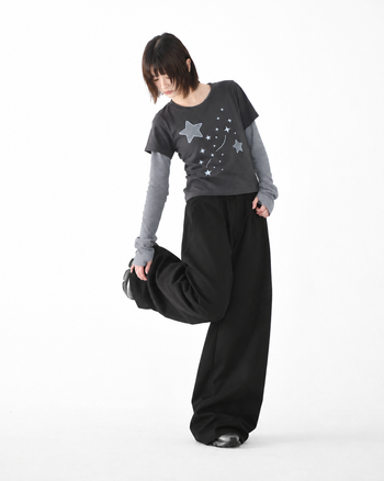 T-S141 正韓假兩件星星條紋長袖
