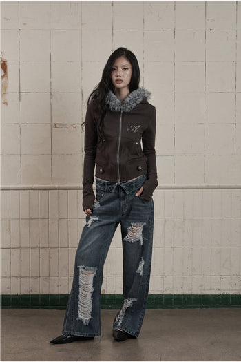 AS YOU ARE - LINE FUR HOOD ZIP-UP(深灰) J-A112