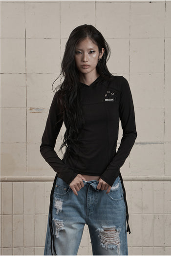 AS YOU ARE - SLIM PANEL HOOD LONG SLEEVE (黑色) T-A1140
