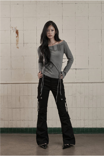 AS YOU ARE PUNCHING UNBALANCE OFF-SHOULDER (灰色) T-A1139