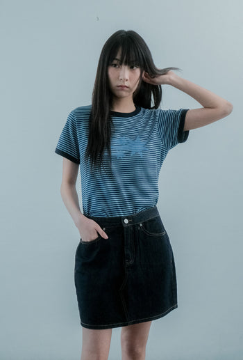 NICEGHOSTCLUB - STRIPE RUSH 3STAR RINGER CROP TEE 條紋短版T恤 [海軍藍] T-N226