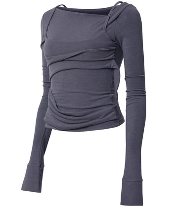 FLARE UP - Layered Bustier Long Sleeve 多層胸衣長袖 T-F1099 (深灰色)