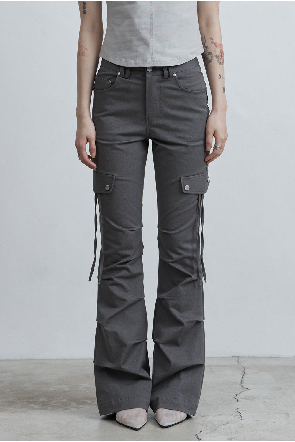 AS YOU ARE -  SIDE TUCK BOOT-CUT PANTS (灰色) P-A249