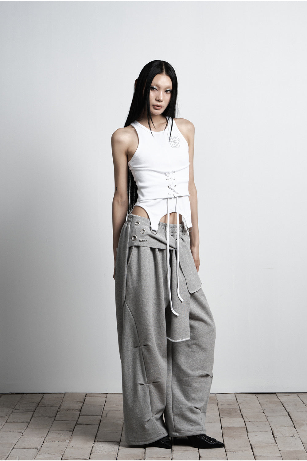 AS YOU ARE -  TIE BELT SWEATPANTS (麻灰) P-A250