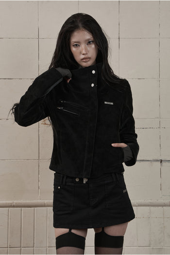 AS YOU ARE - HIGH-NECK BIKER LEATHER JACKET(黑色) J-A111