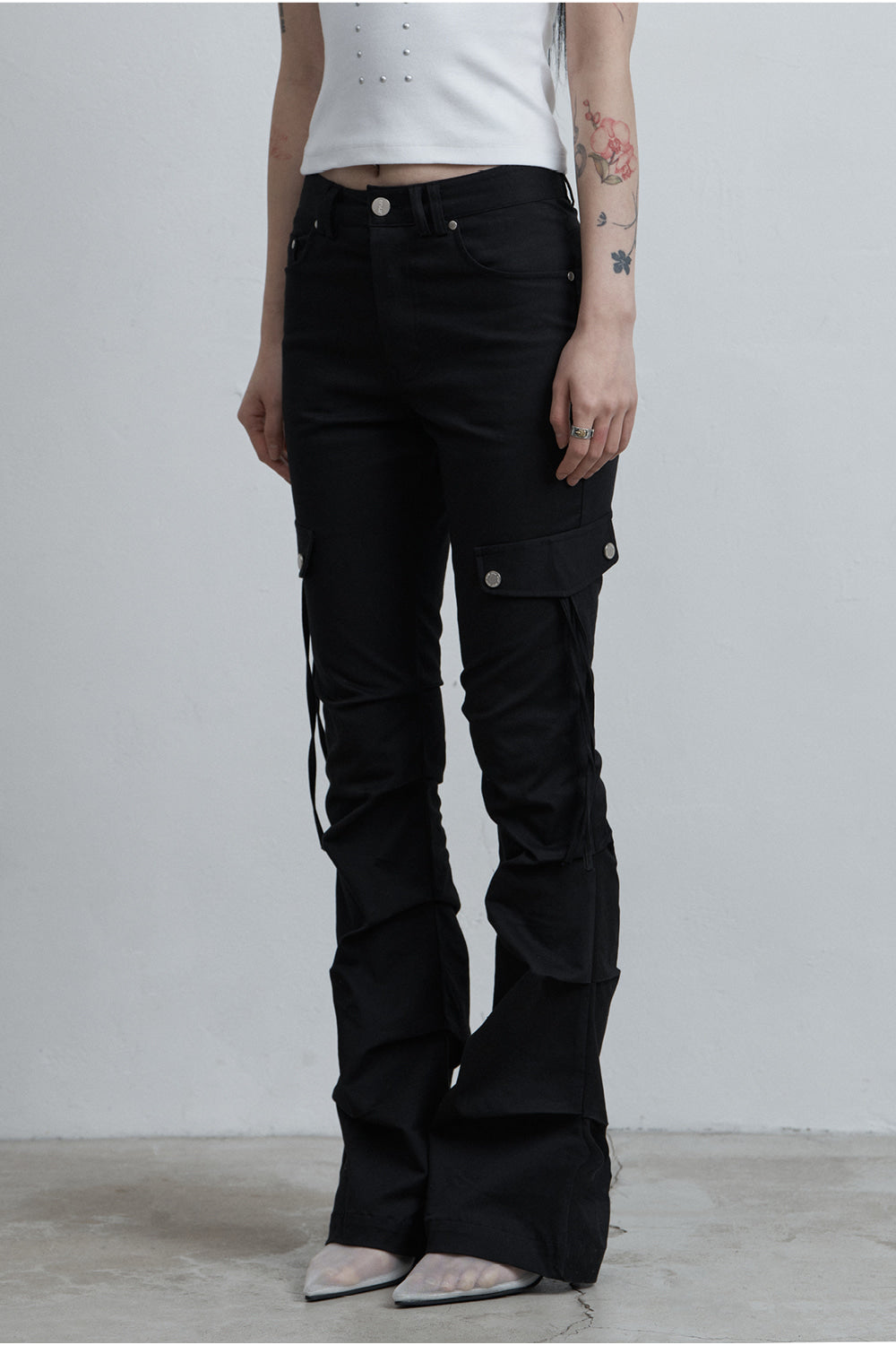 AS YOU ARE -  SIDE TUCK BOOT-CUT PANTS (黑色) P-A249