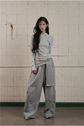 AS YOU ARE - SLIM PANEL HOOD LONG SLEEVE (灰色) T-A1140