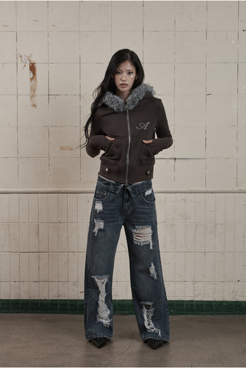 AS YOU ARE - LINE FUR HOOD ZIP-UP(深灰) J-A112