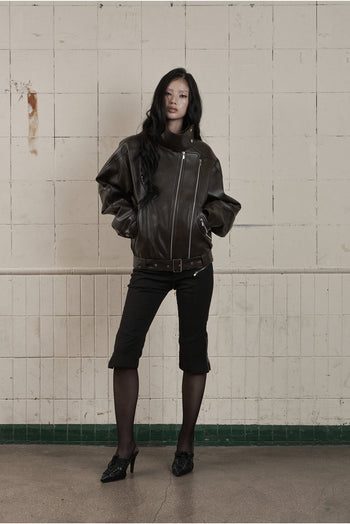 AS YOU ARE - HIDE SNAP LEATHER JACKET(棕色) J-A110