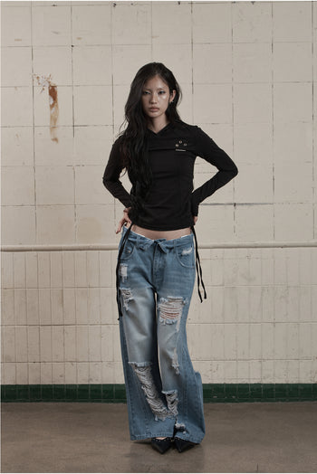 AS YOU ARE - SLIM PANEL HOOD LONG SLEEVE (黑色) T-A1140