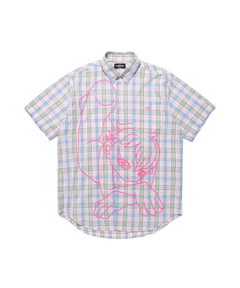 NICEGHOSTCLUB angel check big big half shirt 天使格紋大半身襯衫(粉色) T-N214