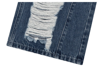 AS YOU ARE -  FOLDED DAMAGE LOOSE DENIM PANTS(深藍)  P-A248
