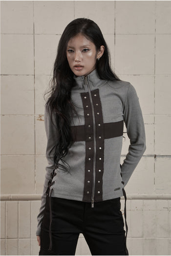 AS YOU ARE - CORSET-LINE ZIP-UP JACKET(灰色) J-A113
