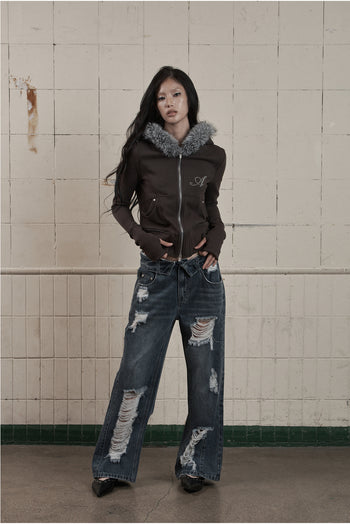 AS YOU ARE - LINE FUR HOOD ZIP-UP(深灰) J-A112