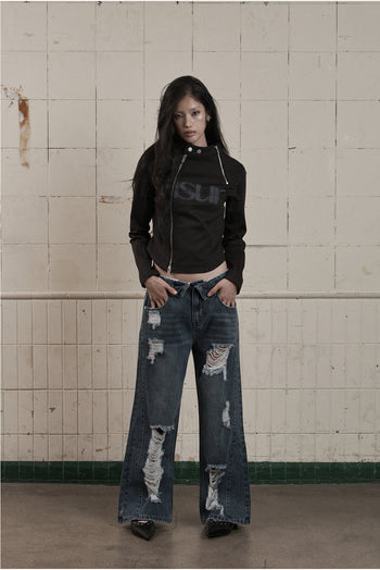 AS YOU ARE - FACADE LOGO HIGH-NECK ZIP-UP (黑色) J-A108