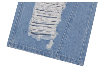AS YOU ARE -  FOLDED DAMAGE LOOSE DENIM PANTS(淺藍)  P-A248