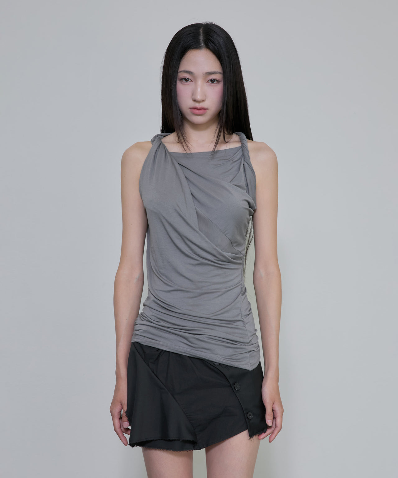 FLARE UP - Braided Asymmetrical Sleeveless 編織不對稱無袖衫 T-F1089 (灰色)