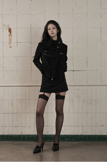 AS YOU ARE - HIGH-NECK BIKER LEATHER JACKET(黑色) J-A111
