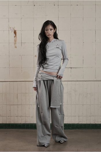 AS YOU ARE - SLIM PANEL HOOD LONG SLEEVE (灰色) T-A1140