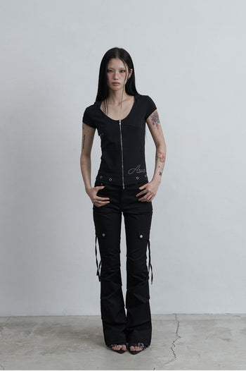 AS YOU ARE -  SIDE TUCK BOOT-CUT PANTS (黑色) P-A249