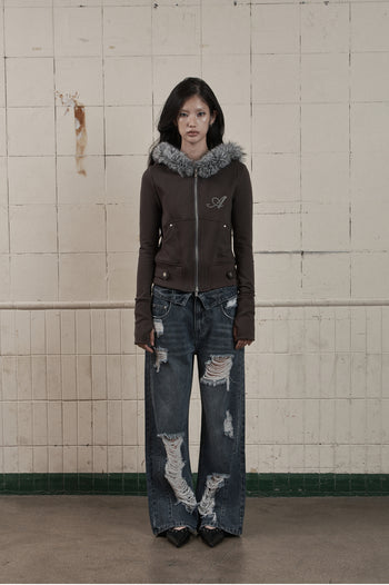 AS YOU ARE - LINE FUR HOOD ZIP-UP(深灰) J-A112