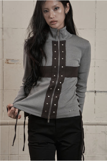 AS YOU ARE - CORSET-LINE ZIP-UP JACKET(灰色) J-A113
