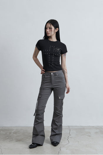 AS YOU ARE -  SIDE TUCK BOOT-CUT PANTS (灰色) P-A249