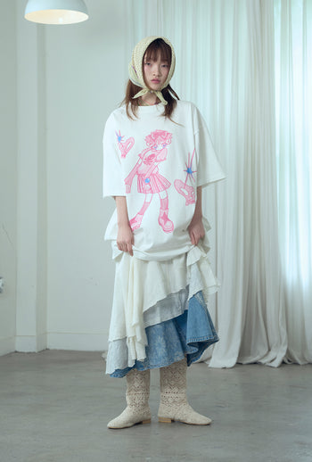 NICEGHOSTCLUB -  star shoes girl big big tee [白色] T-N1035