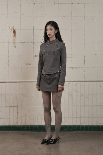 AS YOU ARE - FACADE LOGO HIGH-NECK ZIP-UP (炭灰) J-A108