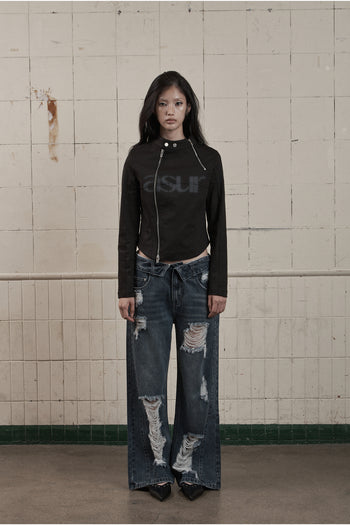 AS YOU ARE - FACADE LOGO HIGH-NECK ZIP-UP (黑色) J-A108