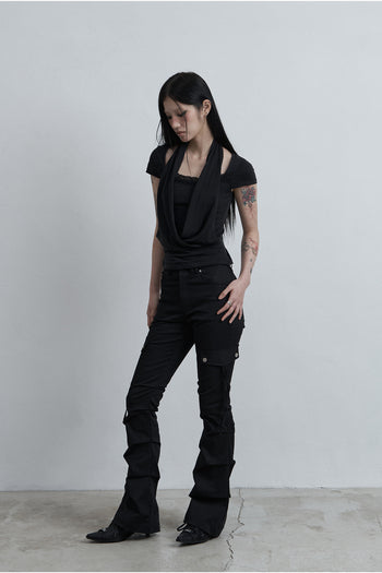 AS YOU ARE -  SIDE TUCK BOOT-CUT PANTS (黑色) P-A249