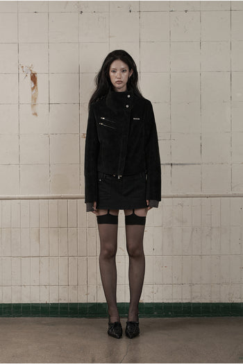 AS YOU ARE - HIGH-NECK BIKER LEATHER JACKET(黑色) J-A111