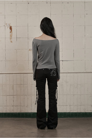 AS YOU ARE PUNCHING UNBALANCE OFF-SHOULDER (灰色) T-A1139