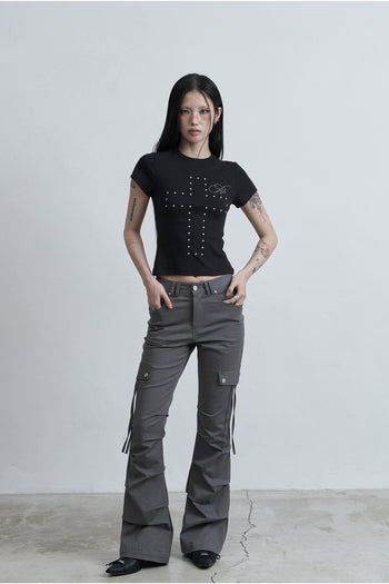 AS YOU ARE -  SIDE TUCK BOOT-CUT PANTS (灰色) P-A249