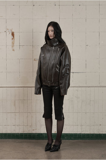 AS YOU ARE - HIDE SNAP LEATHER JACKET(棕色) J-A110
