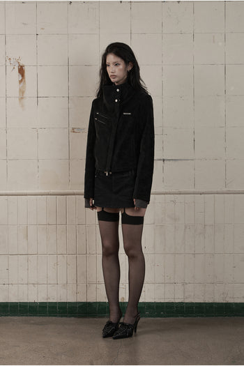 AS YOU ARE - HIGH-NECK BIKER LEATHER JACKET(黑色) J-A111