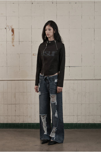 AS YOU ARE - FACADE LOGO HIGH-NECK ZIP-UP (黑色) J-A108